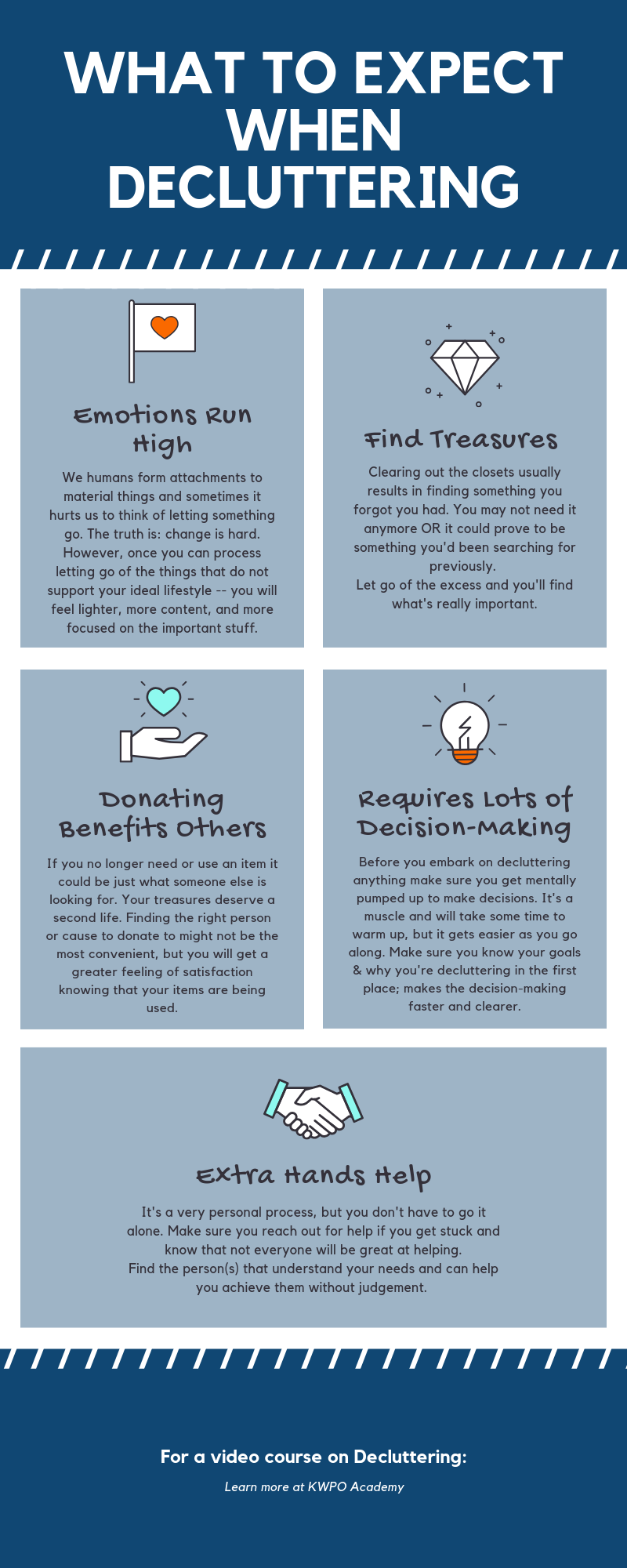 What to expect when decluttering your stuff  - infographic - kw professional organizers